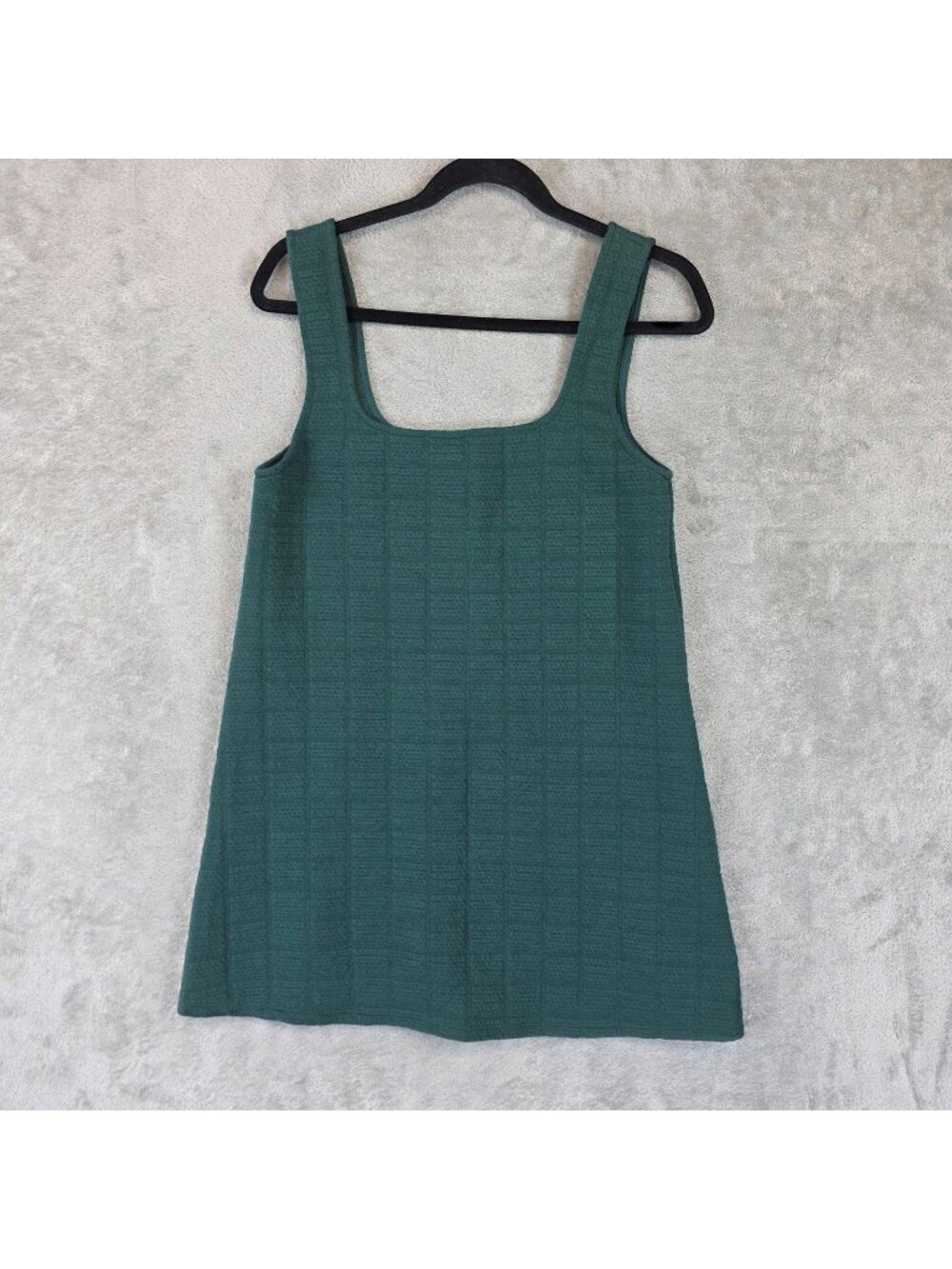 Zara Dress Womens S Green Jacquard Square Neck Sleeveless Mini Tank Shift